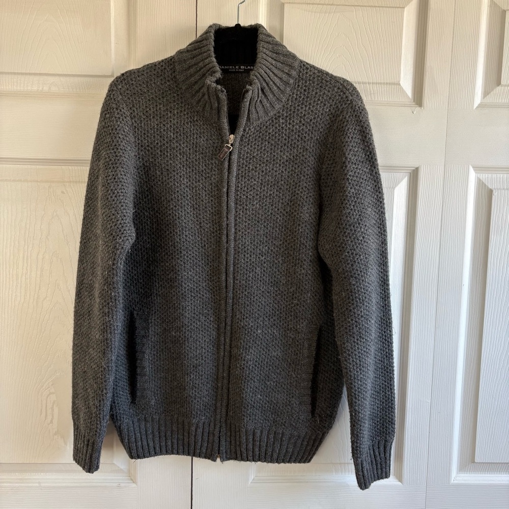 Daniele Blasi Cardigan M‎ Dark Grey Zip Knit Wool Blend Italy Career Academia
